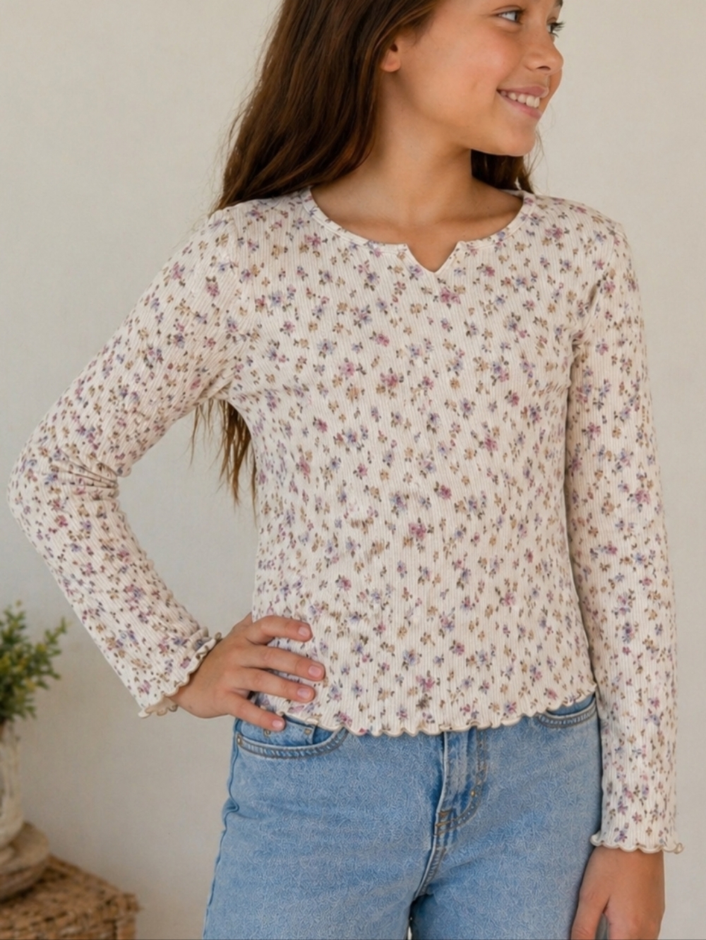 OshKosh B'gosh Cream Long-Sleeve Floral Top